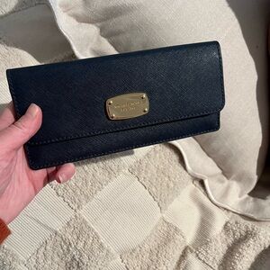Michael Kors Navy Wallet with Gold Logo